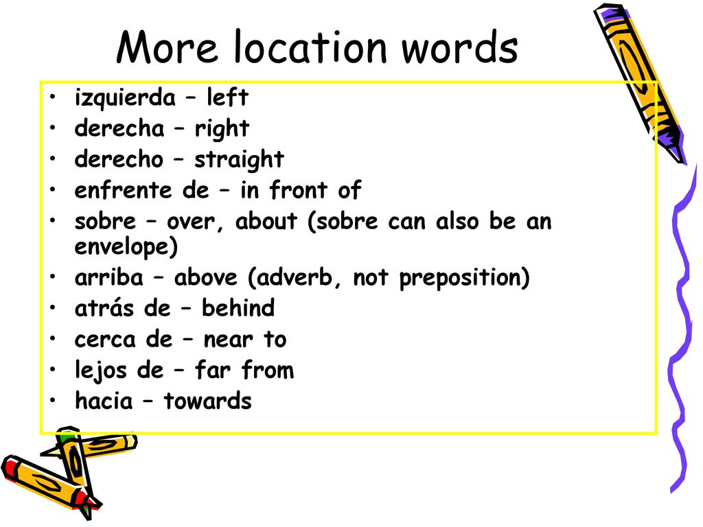 More location words izquierda – left derecha – right