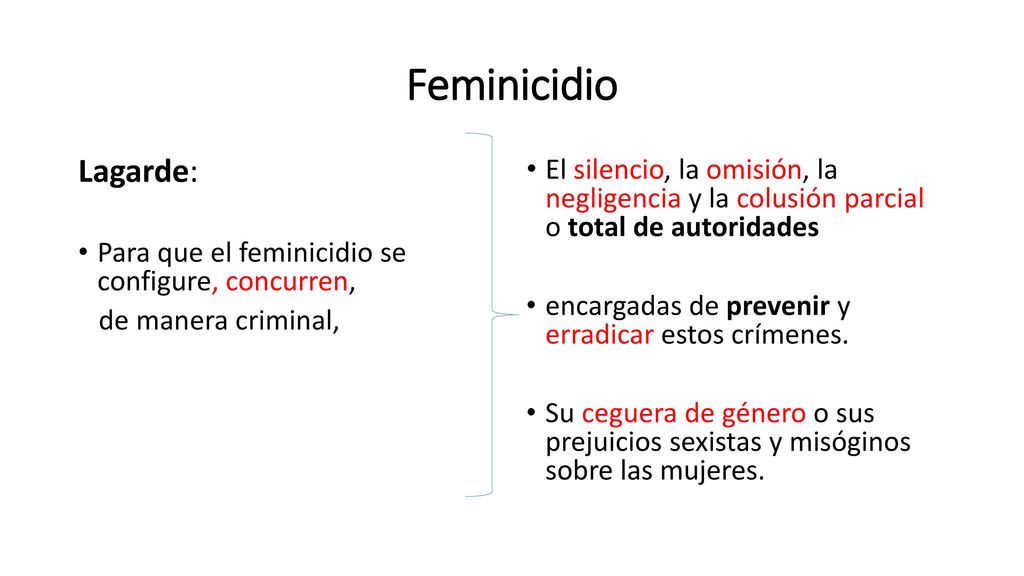 Feminicidio Lagarde: Para que el feminicidio se configure, concurren, de manera criminal,