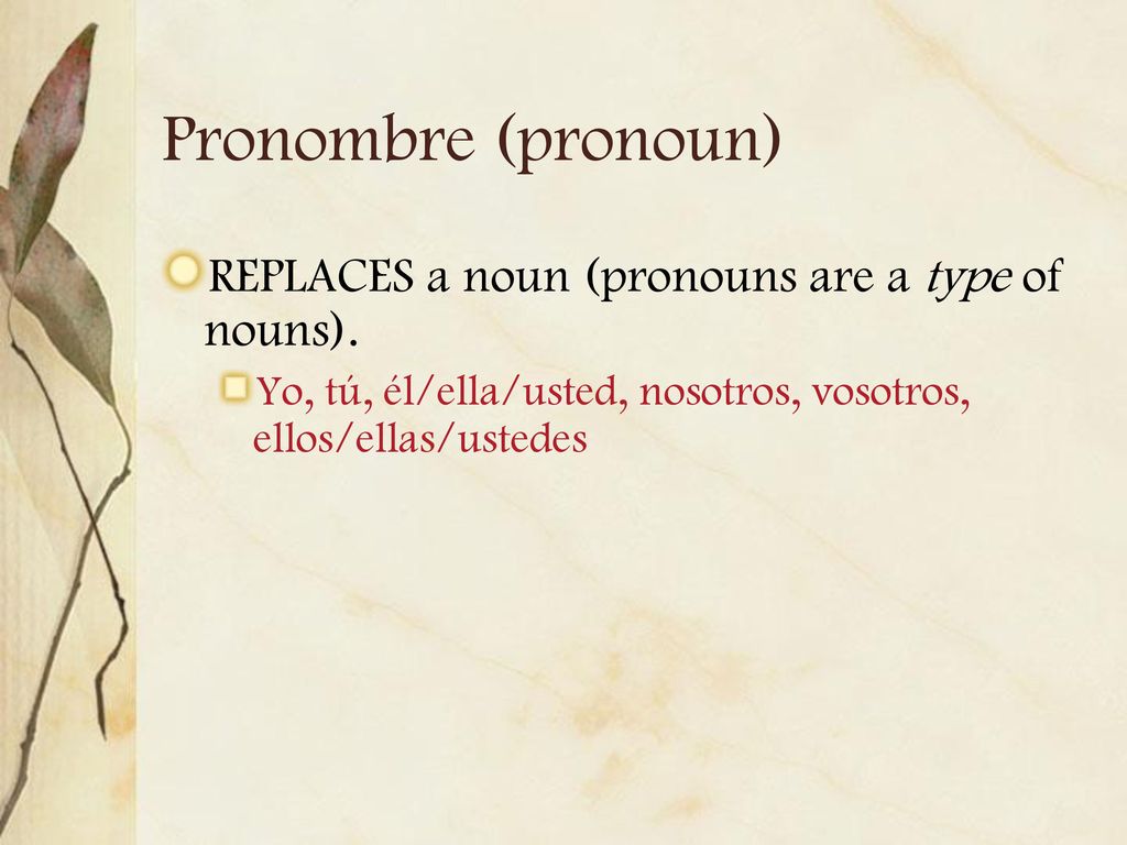 Pronombre (pronoun) REPLACES a noun (pronouns are a type of nouns).