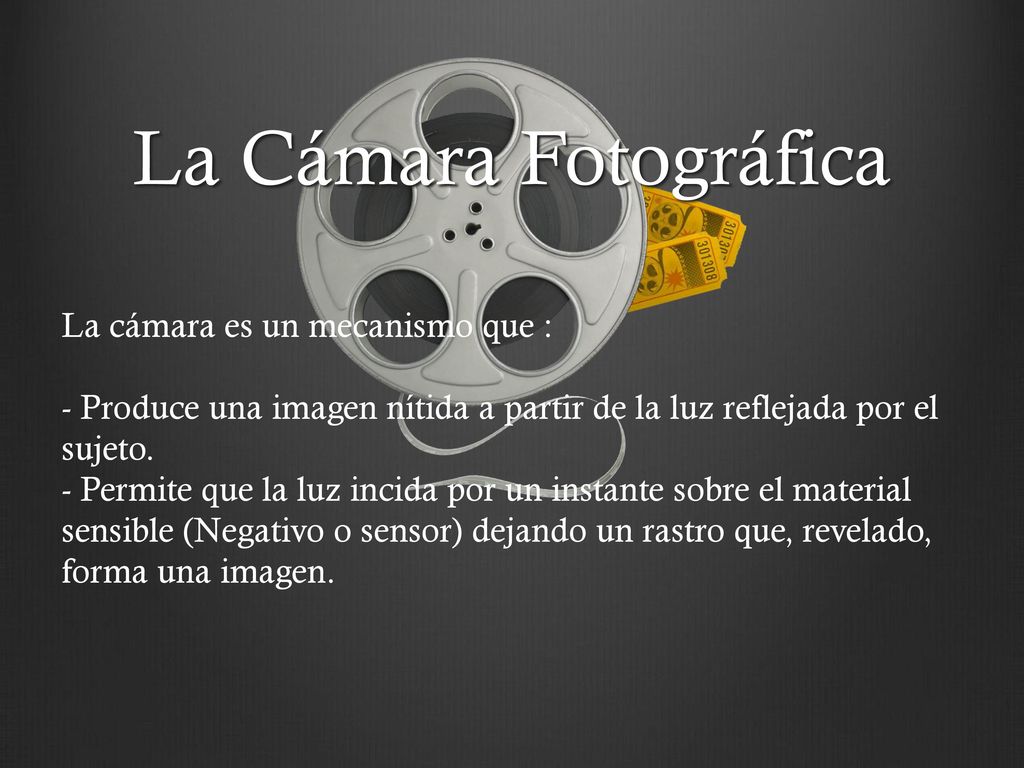 La Cámara Fotográfica La cámara es un mecanismo que :