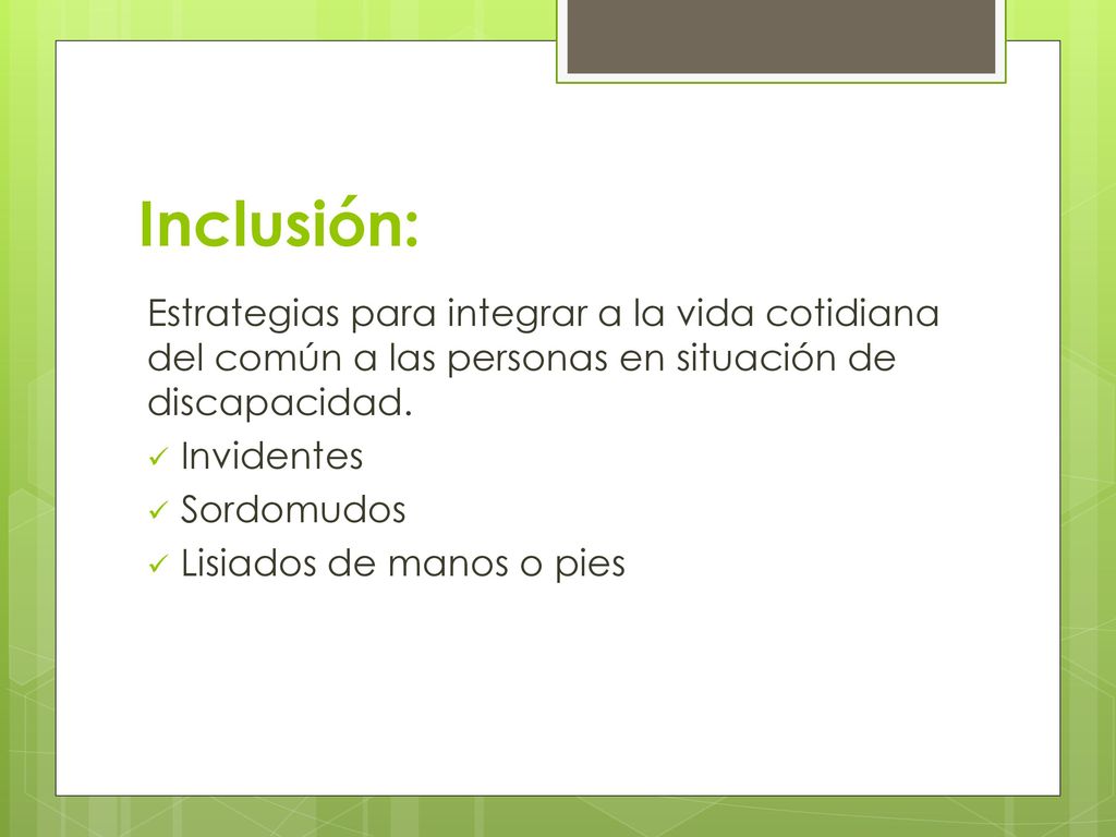 Inclusión: Estrategias para integrar a la vida cotidiana del común a las personas en situación de discapacidad.