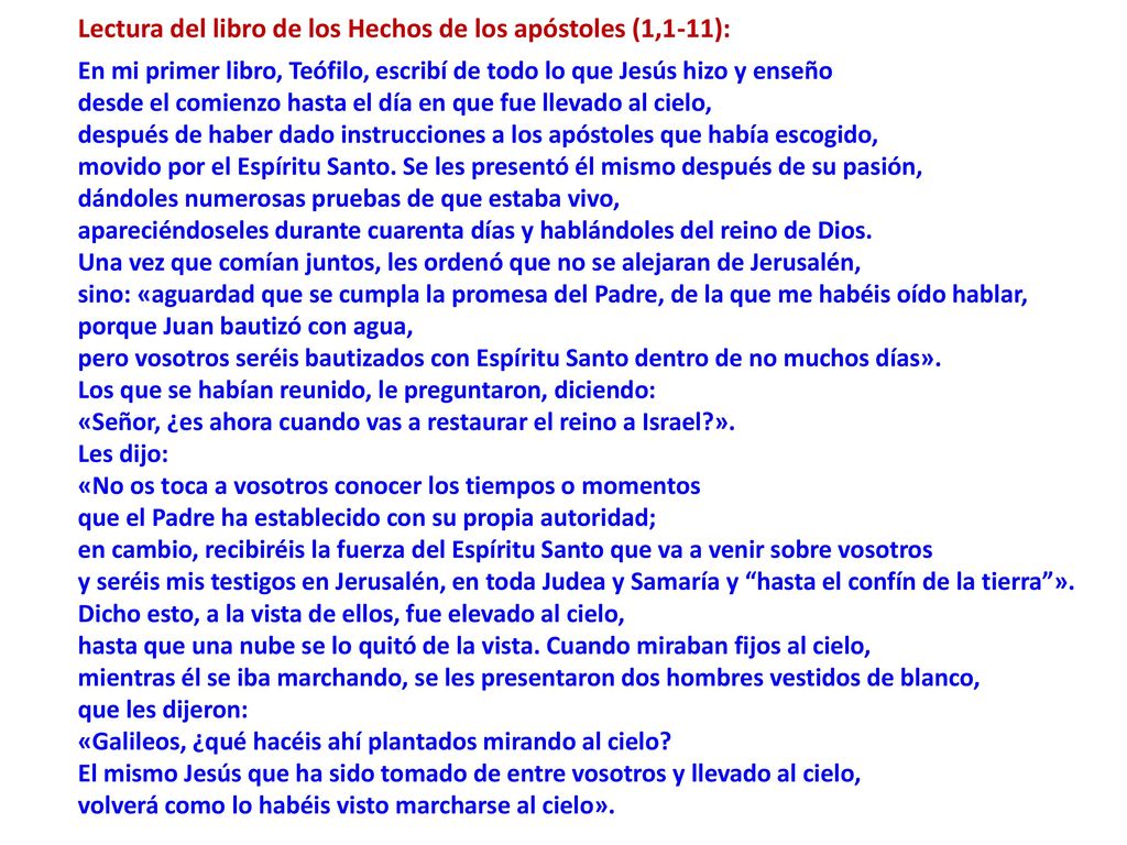 Lectura del libro de los Hechos de los apóstoles (1,1-11):