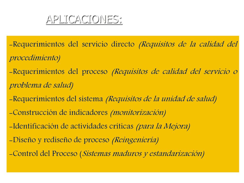 APLICACIONES: Requerimientos del servicio directo (Requisitos de la calidad del procedimiento)