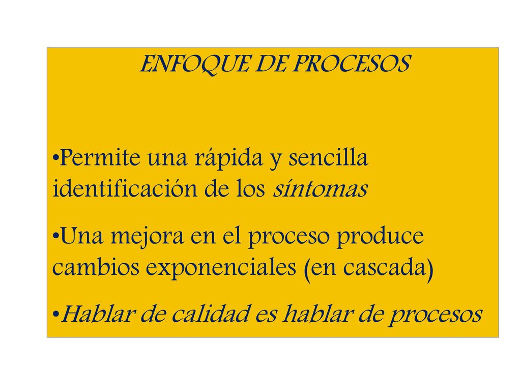 ENFOQUE DE PROCESOS Permite una rápida y sencilla identificación de los síntomas.