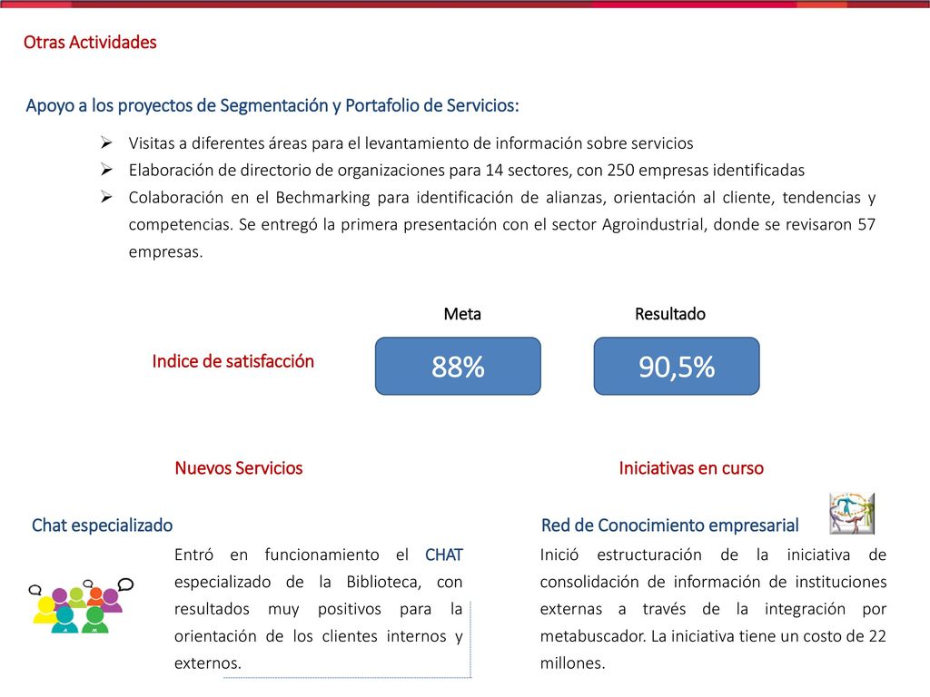 Otras Actividades Apoyo a los proyectos de Segmentación y Portafolio de Servicios: