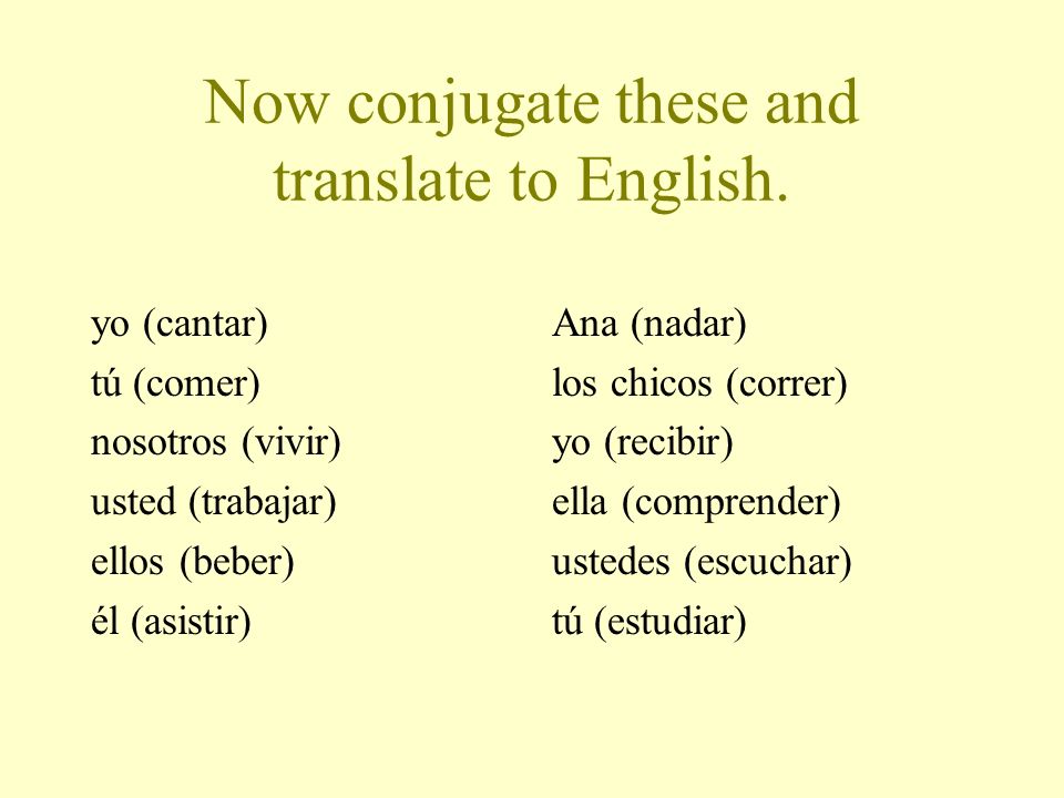 Now conjugate these and translate to English.