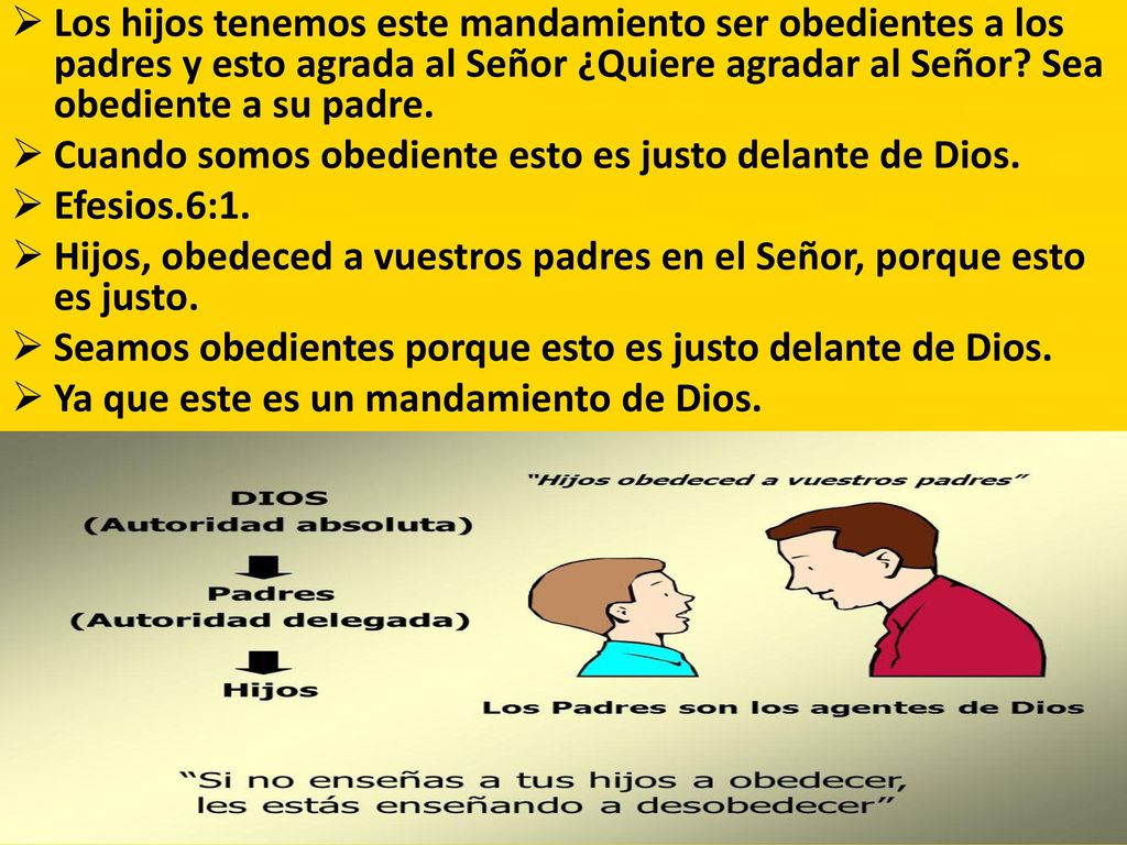 Los hijos tenemos este mandamiento ser obedientes a los padres y esto agrada al Señor ¿Quiere agradar al Señor Sea obediente a su padre.