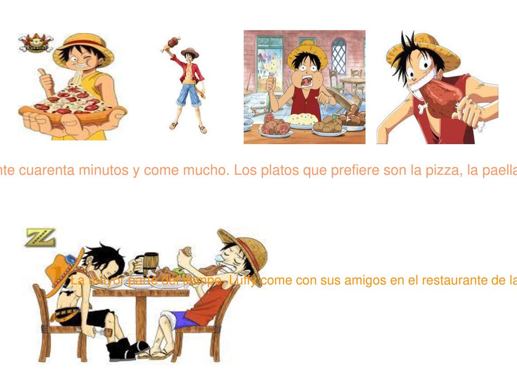 A mediodía, Luffy come durante cuarenta minutos y come mucho