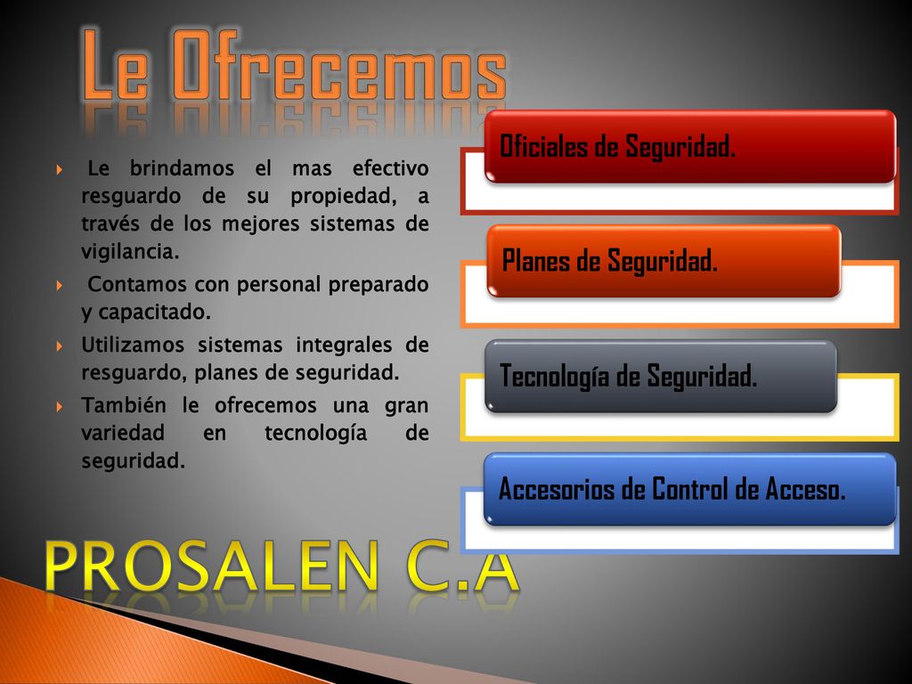 Le Ofrecemos PROSALEN c.A Oficiales de Seguridad. Planes de Seguridad.