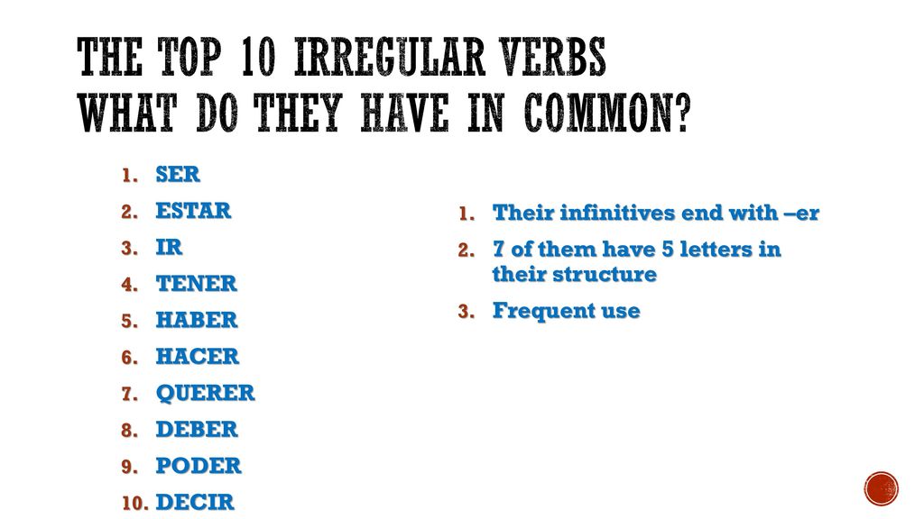 THE TOP 10 IRREGULAR VERBS What do they have in common