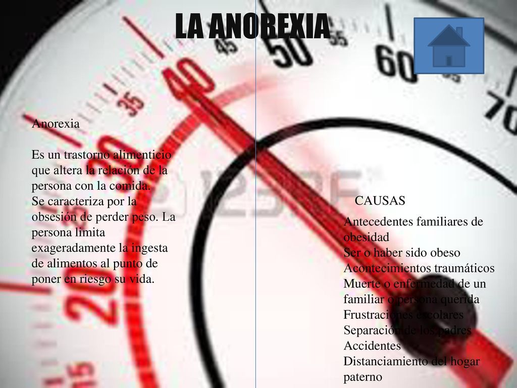 LA ANOREXIA Anorexia. Es un trastorno alimenticio que altera la relación de la persona con la comida.