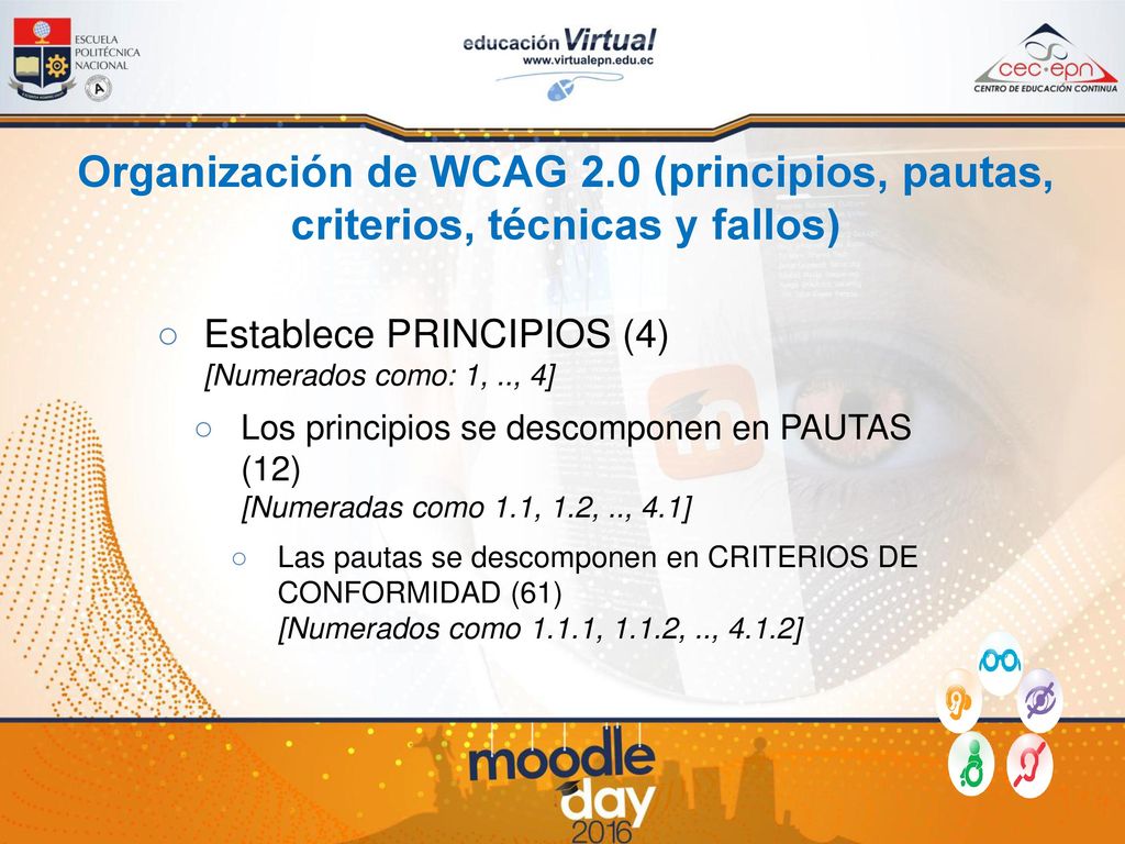 Organización de WCAG 2.0 (principios, pautas, criterios, técnicas y fallos)