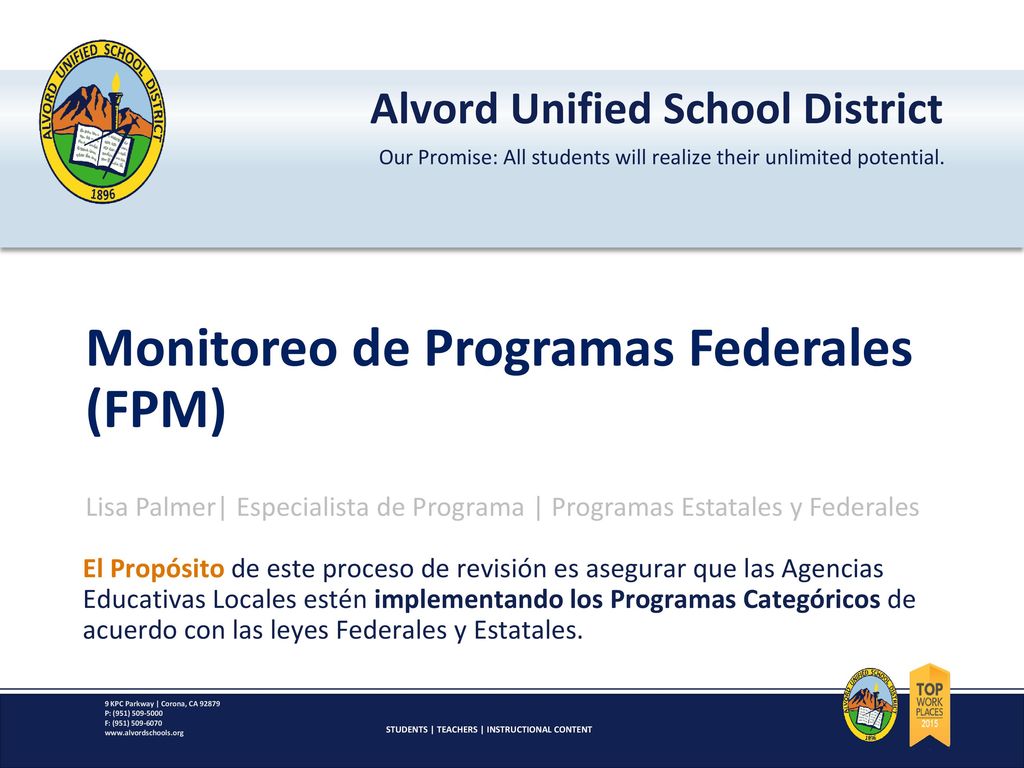 Monitoreo de Programas Federales (FPM) Lisa Palmer| Especialista de Programa | Programas Estatales y Federales