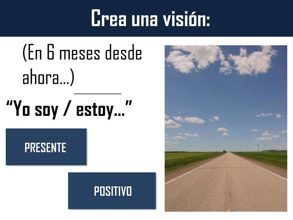 Crea una visión: (En 6 meses desde ahora…) Yo soy / estoy… PRESENTE