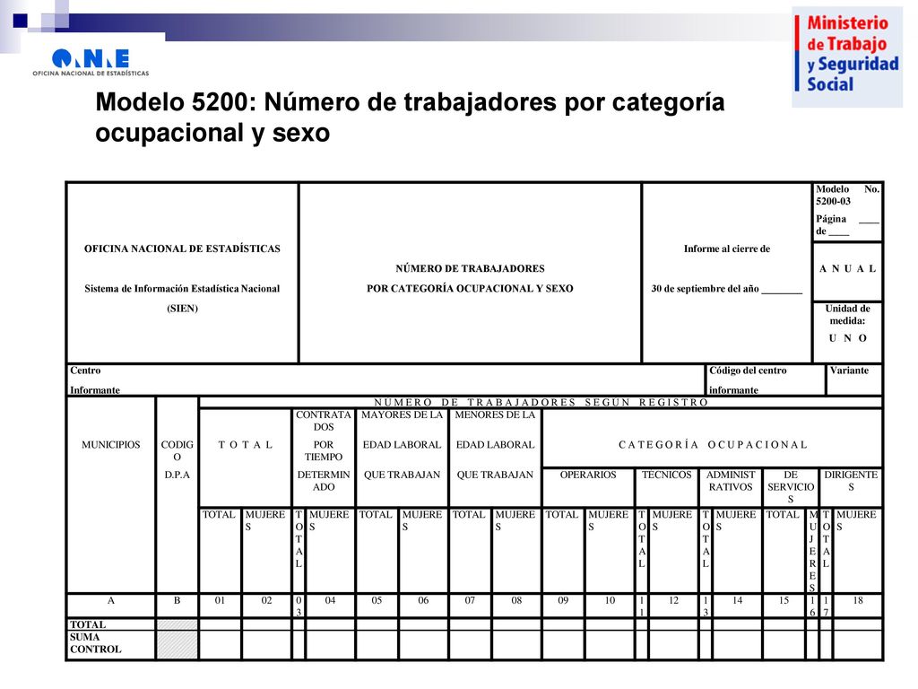 Modelo 5200: Número de trabajadores por categoría ocupacional y sexo