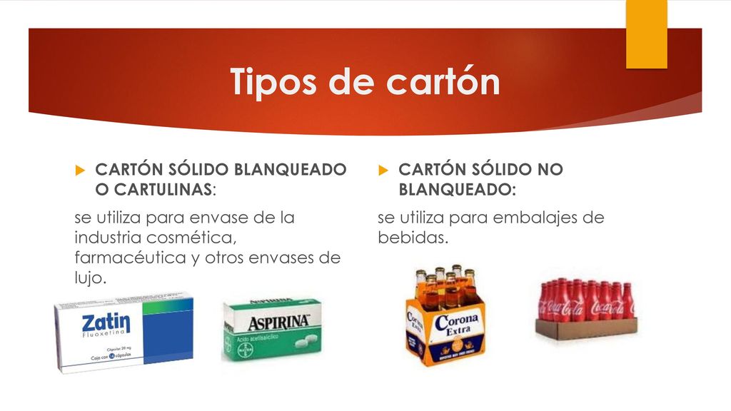 Tipos de cartón CARTÓN SÓLIDO BLANQUEADO O CARTULINAS: