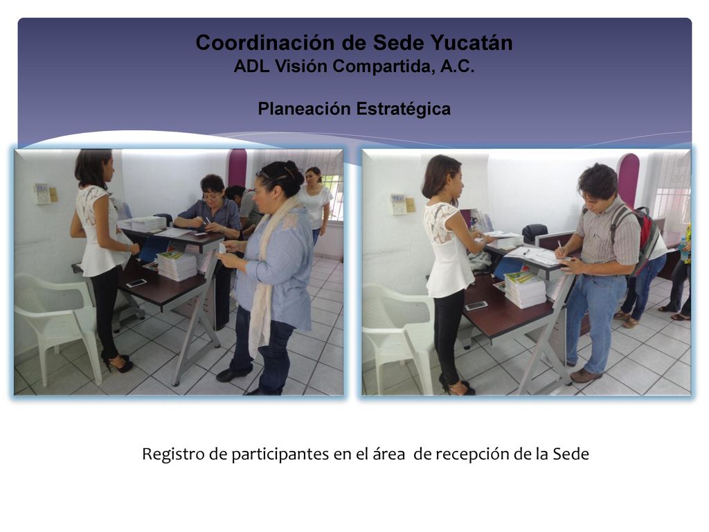 Registro de participantes en el área de recepción de la Sede
