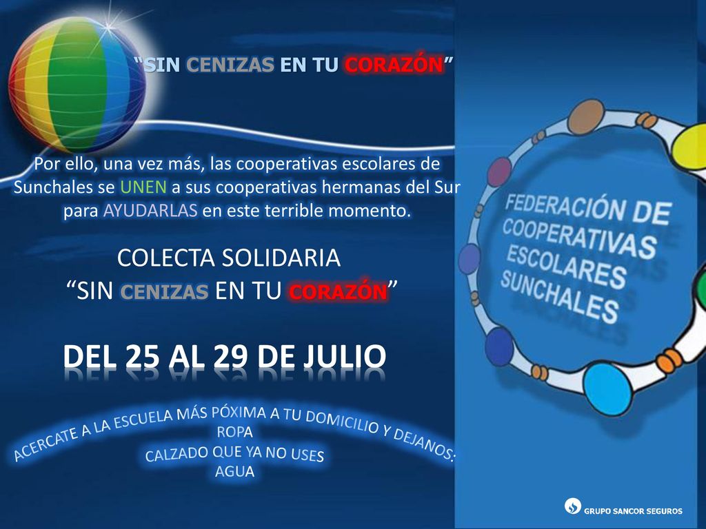 DEL 25 AL 29 DE JULIO COLECTA SOLIDARIA SIN CENIZAS EN TU CORAZÓN