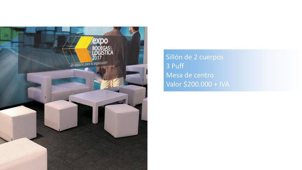 Lounge Sillón de 2 cuerpos 3 Puff Mesa de centro Valor $ IVA