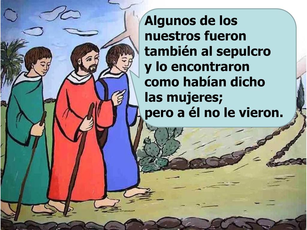 Algunos de los nuestros fueron también al sepulcro y lo encontraron como habían dicho las mujeres; pero a él no le vieron.