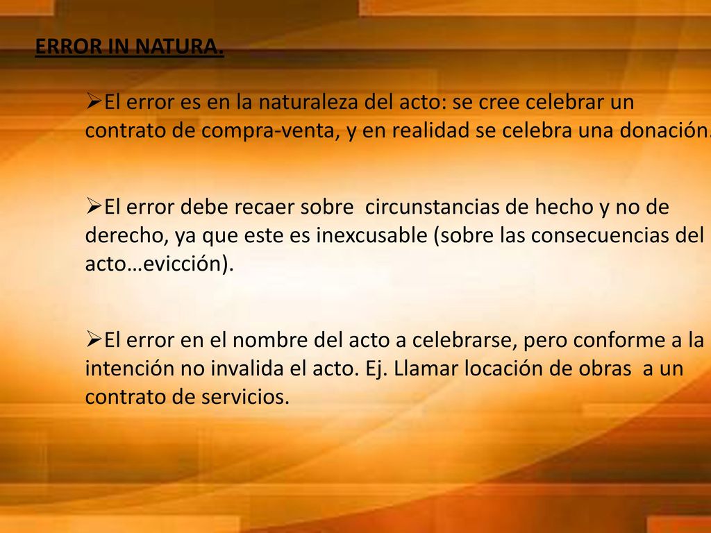 ERROR IN NATURA. El error es en la naturaleza del acto: se cree celebrar un contrato de compra-venta, y en realidad se celebra una donación.