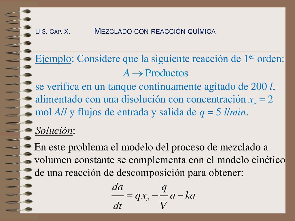 Ejemplo: Considere que la siguiente reacción de 1er orden: