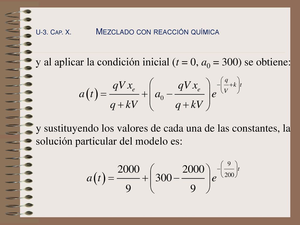 y al aplicar la condición inicial (t = 0, a0 = 300) se obtiene: