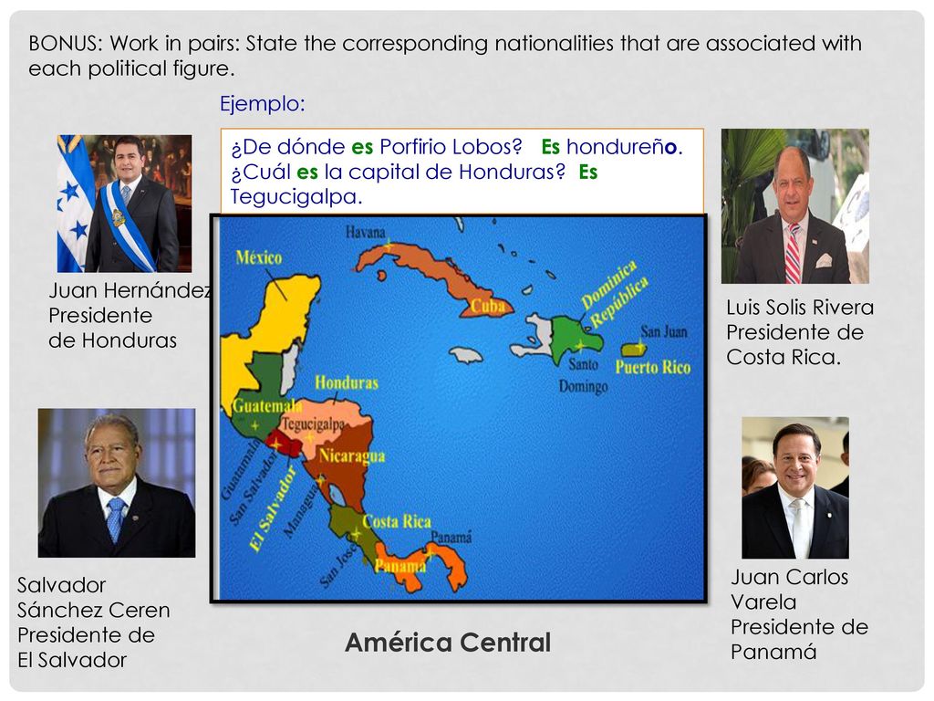 BONUS: Work in pairs: State the corresponding nationalities that are associated with each political figure.
