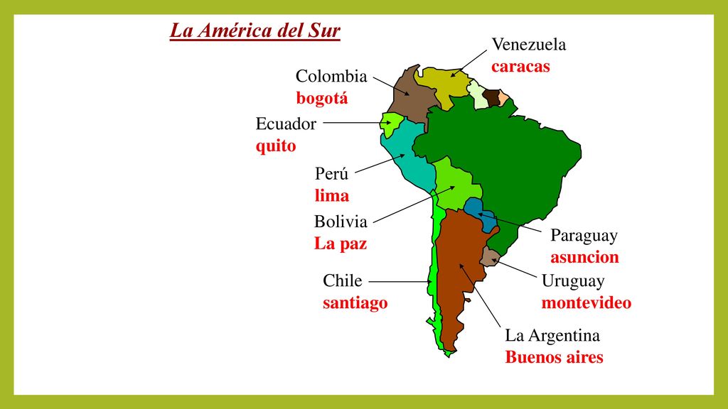 La América del Sur Venezuela caracas Colombia bogotá Ecuador quito