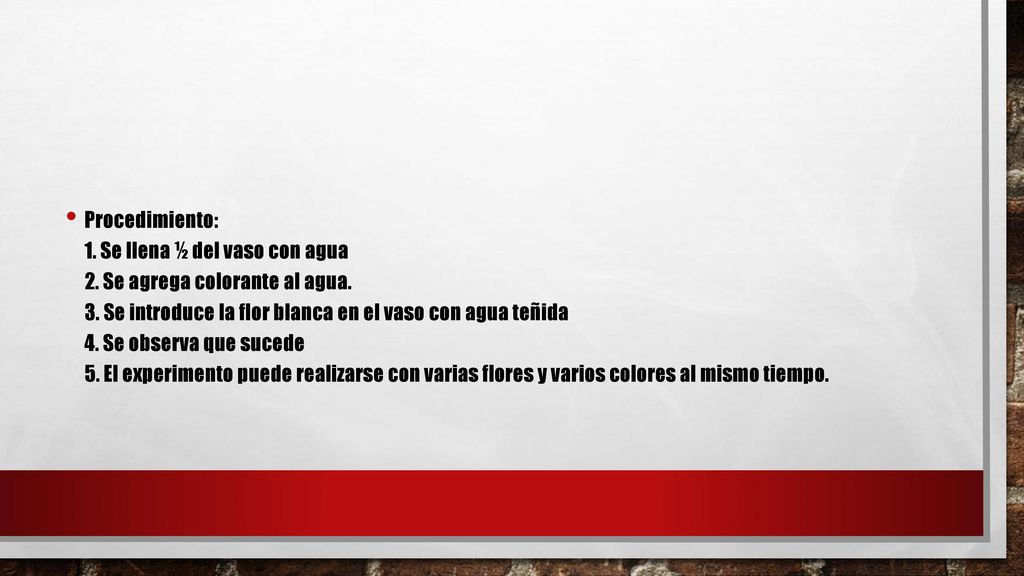 Procedimiento: 1. Se llena ½ del vaso con agua 2