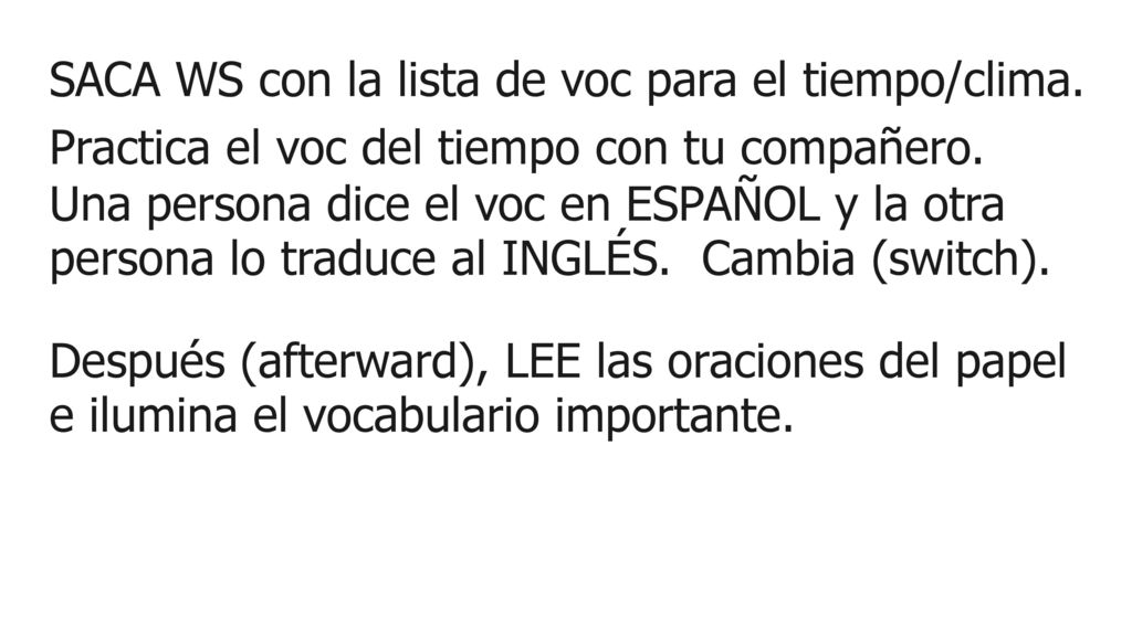 SACA WS con la lista de voc para el tiempo/clima.