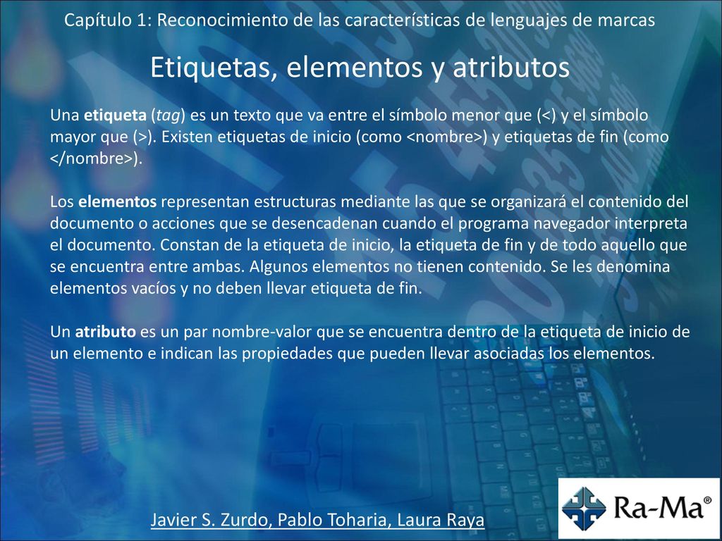 Etiquetas, elementos y atributos