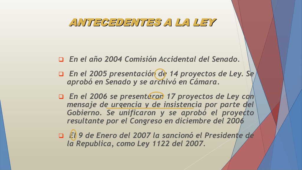ANTECEDENTES A LA LEY En el año 2004 Comisión Accidental del Senado.