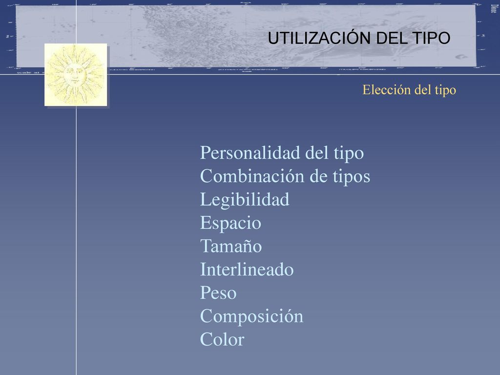 Personalidad del tipo Combinación de tipos Legibilidad Espacio Tamaño