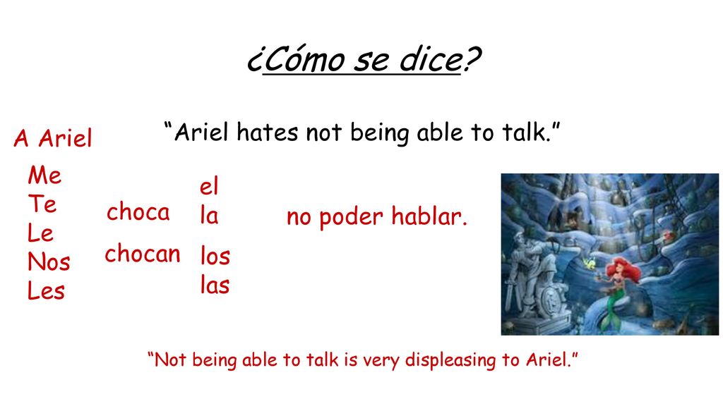 ¿Cómo se dice Ariel hates not being able to talk. A Ariel Me el Te