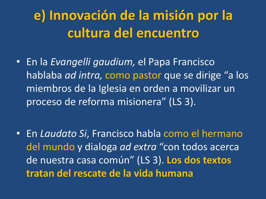 e) Innovación de la misión por la cultura del encuentro
