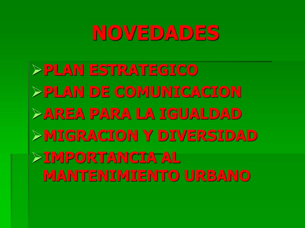 NOVEDADES PLAN ESTRATEGICO PLAN DE COMUNICACION AREA PARA LA IGUALDAD