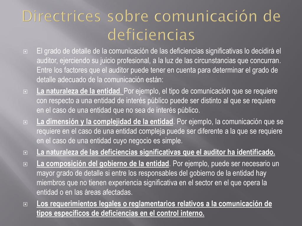 Directrices sobre comunicación de deficiencias