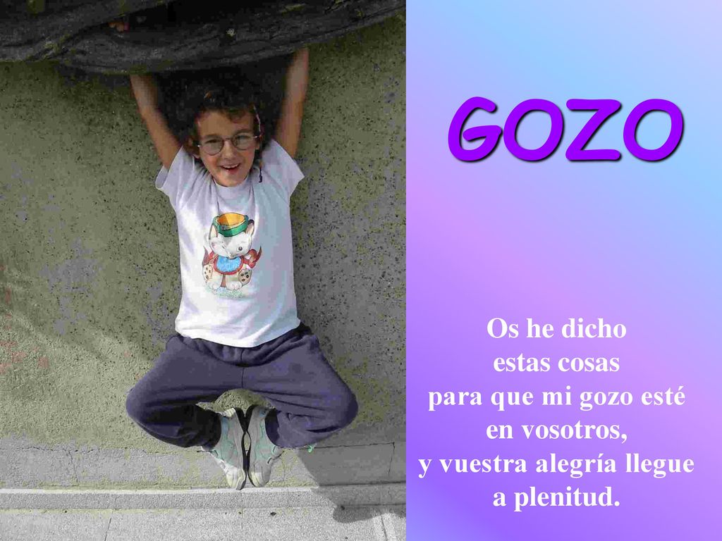 GOZO Os he dicho estas cosas para que mi gozo esté en vosotros, y vuestra alegría llegue a plenitud.