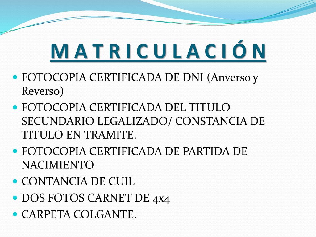 M A T R I C U L A C I Ó N FOTOCOPIA CERTIFICADA DE DNI (Anverso y Reverso)