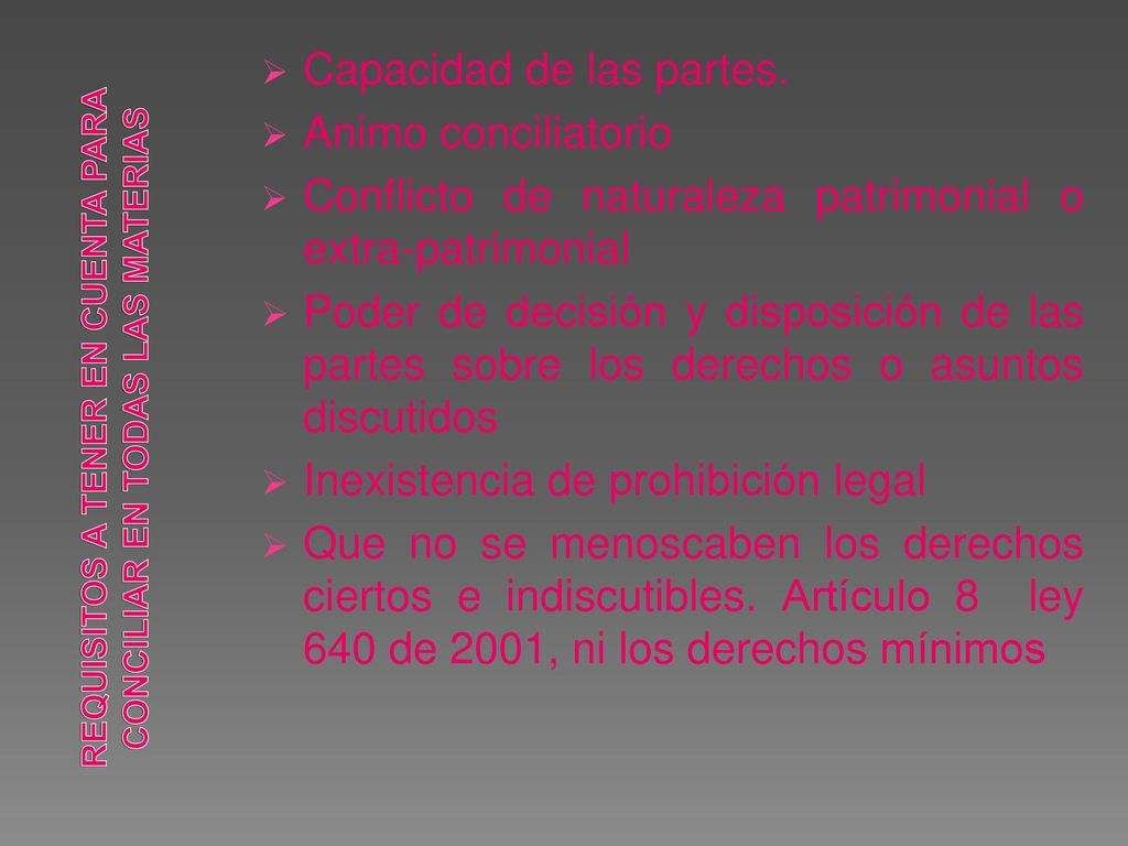 REQUISITOS A TENER EN CUENTA PARA CONCILIAR EN TODAS LAS MATERIAS