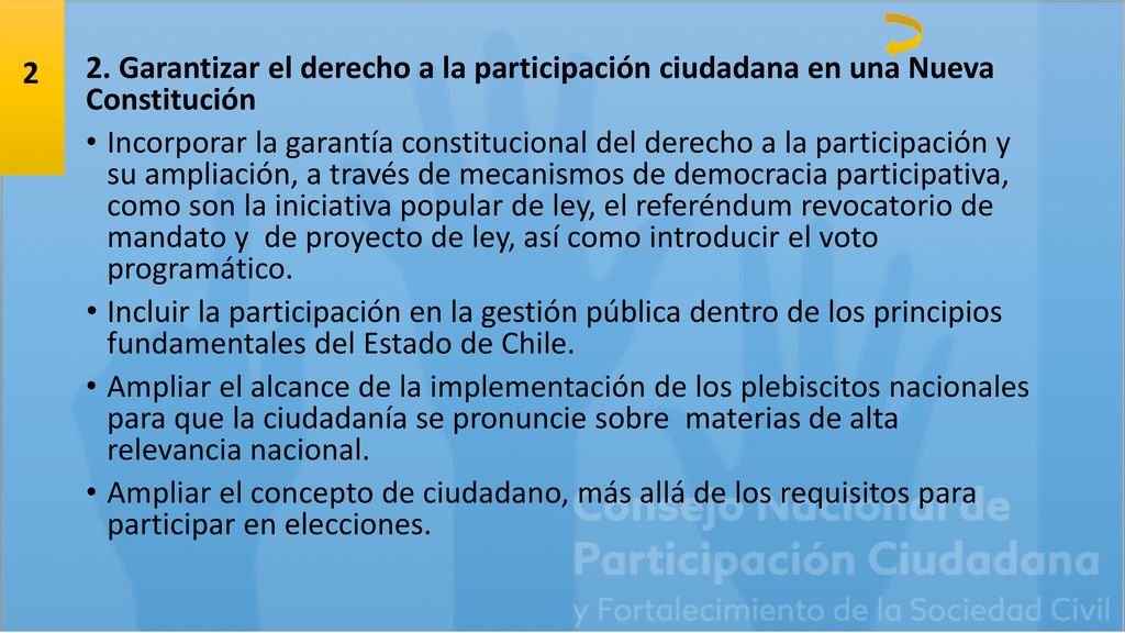 2 2. Garantizar el derecho a la participación ciudadana en una Nueva Constitución.