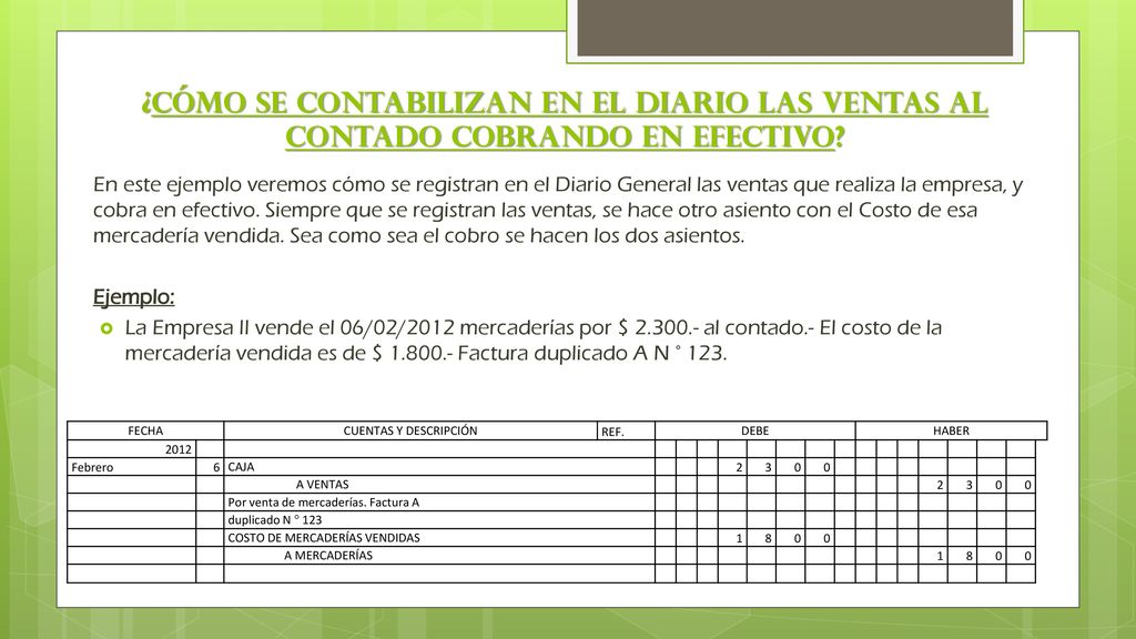 ¿Cómo se contabilizan en el Diario las ventas al contado cobrando en efectivo