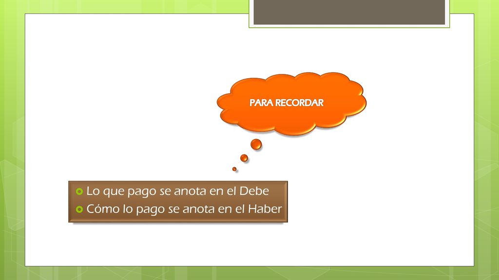 Lo que pago se anota en el Debe Cómo lo pago se anota en el Haber