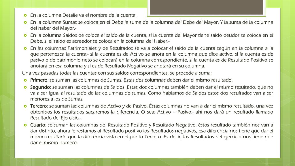 En la columna Detalle va el nombre de la cuenta.