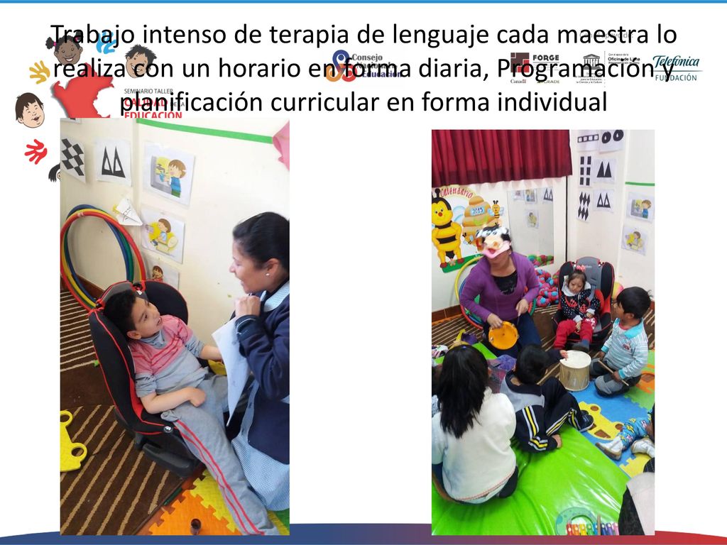 Trabajo intenso de terapia de lenguaje cada maestra lo realiza con un horario en forma diaria, Programación y planificación curricular en forma individual