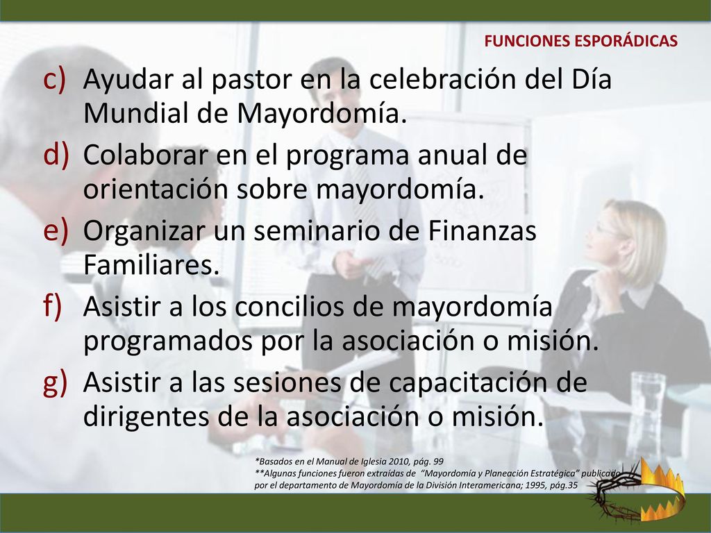 Ayudar al pastor en la celebración del Día Mundial de Mayordomía.