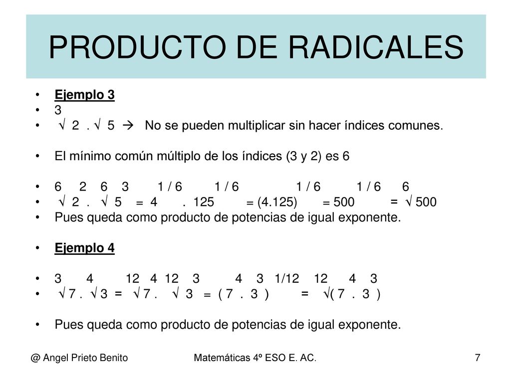 PRODUCTO DE RADICALES Ejemplo 3 3