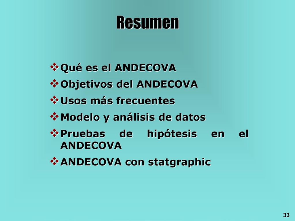 Resumen Qué es el ANDECOVA Objetivos del ANDECOVA Usos más frecuentes