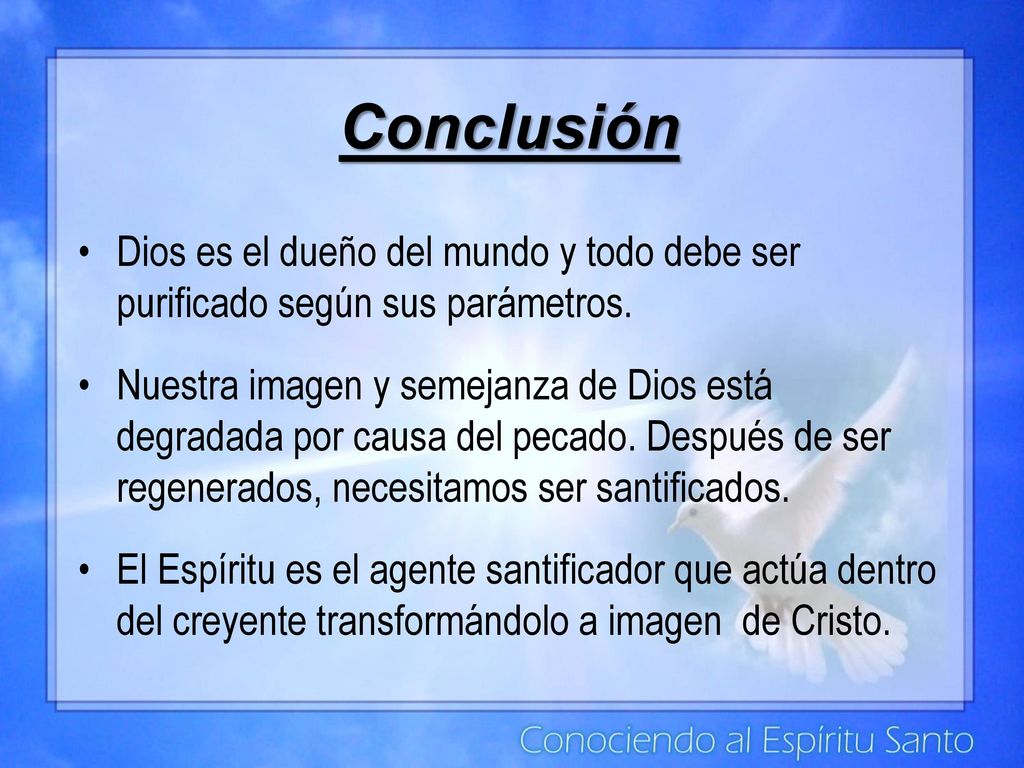 Conclusión Dios es el dueño del mundo y todo debe ser purificado según sus parámetros.